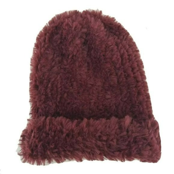 NEW Free People Women Head in the Clouds Fuzzy Beanie Hat Berry Wine Red Soft